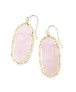 Kendra Scott Elle Gold Drop Earrings In Rose Quartz