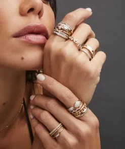 Kendra Scott Finley 14k Yellow Gold Band Ring In White Diamond -Earrings Bracelets Elegant Shop KS21 FINE 2072