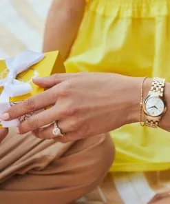 Kendra Scott Alex Gold Tone Stainless Steel 28mm Watch In Ivory Mother-of-Pearl -Earrings Bracelets Elegant Shop Kendra Scott Alex 28mm Watch Ivory Mop Gold 00