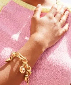 Barbie™ X Kendra Scott Gold Charm Bracelet In Pink Mix -Earrings Bracelets Elegant Shop Kendra Scott Barbie Charm Bracelet Pink Iridescent Glitter Glass Gold 00