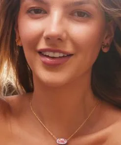 Barbie™ X Kendra Scott Gold Elisa Satellite Reversible Necklace In Pink Iridescent Glitter Glass -Earrings Bracelets Elegant Shop Kendra Scott Barbie Elisa Satellite Necklace Pink Iridescent Glitter Glass Gold 04