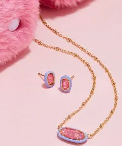 Earrings Bracelets Elegant Shop -Earrings Bracelets Elegant Shop Kendra Scott Barbie Emilie Stud Earring Pink Iridescent Glitter Glass Gold 01