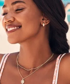 Kendra Scott Mikki Metal Huggie Earrings In Gold -Earrings Bracelets Elegant Shop Kendra Scott Brielle Multi Strand Necklace Gold 00