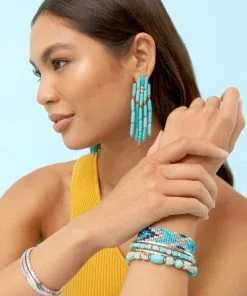 Kendra Scott Britt Silver Beaded Bracelet In Turquoise Mix -Earrings Bracelets Elegant Shop Kendra Scott Britt Beaded Bracelet Turquoise Mix Rhodium 00 1