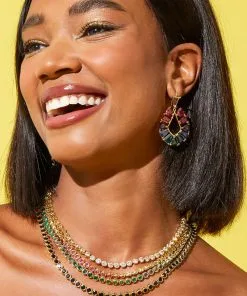 Kendra Scott Carmen Gold Tennis Necklace In White Crystal -Earrings Bracelets Elegant Shop Kendra Scott Carmen Tennis Necklace White Crystal Gold 00