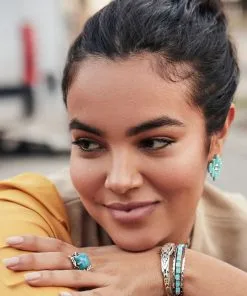 Kendra Scott Cass Vintage Silver Cocktail Ring In Variegated Dark Teal Magnesite -Earrings Bracelets Elegant Shop Kendra Scott Cass Cocktail Ring Teal Howlite Rhodium 00