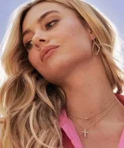 Kendra Scott Cross Gold Pendant Necklace Layering Set In White Crystal -Earrings Bracelets Elegant Shop Kendra Scott Cross Juliette Layer Set Gold 00