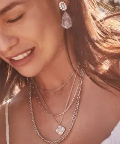 Kendra Scott Dira Stone Silver Short Pendant Necklace In Ivory Mix -Earrings Bracelets Elegant Shop Kendra Scott Dira Stone Pendant Necklace Rose Opal Champagne Rhodium 01