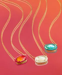 Kendra Scott Elisa Gold Enamel Framed Short Pendant Necklace In Sunset Ombre Illusion 9 Kendra Scott Elisa Gold Enamel Framed Short Pendant Necklace In Sunset Ombre Illusion -Earrings Bracelets Elegant Shop Kendra Scott Elisa Enamel Pendant Necklace Yellow Pink Gold 01