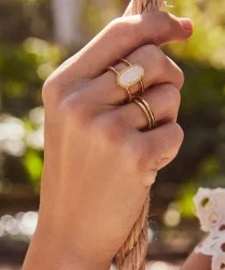 Kendra Scott Elyse Gold Ring In Iridescent Drusy -Earrings Bracelets Elegant Shop Kendra Scott Elyse Double Band Ring Iridescent Drusy Gold 00