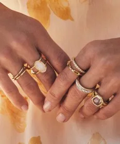 Kendra Scott Elyse Gold Ring In Iridescent Drusy -Earrings Bracelets Elegant Shop Kendra Scott Elyse Double Band Ring Iridescent Drusy Gold 01