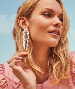 Kendra Scott Ember Gold Statement Earrings In White Howlite -Earrings Bracelets Elegant Shop Kendra Scott Ember Statement Earring White Howlite Gold 01