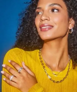 Kendra Scott Haven Silver Crystal Heart Rings Set Of 3 In White Crystal -Earrings Bracelets Elegant Shop Kendra Scott Haven Band Ring Crystal Rhodium 00