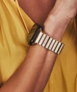 Kendra Scott Leanor Gold Tone Stainless Steel Watch Band In Ivory Mother-of-Pearl -Earrings Bracelets Elegant Shop Kendra Scott Leanor Apple Band Ivory Mop Gold 00