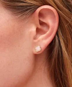 Kendra Scott Mallory Gold Stud Earrings In Rose Quartz -Earrings Bracelets Elegant Shop Kendra Scott Mallory Stud Earring Rose Quartz Gold 00