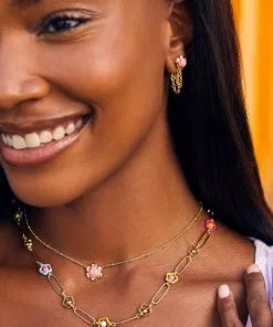 Kendra Scott Susie Convertible Gold Ear Jacket Earrings In Hot Pink Kyocera Opal -Earrings Bracelets Elegant Shop Kendra Scott Susie Ear Jacket Earring Pink Opal Gold 00