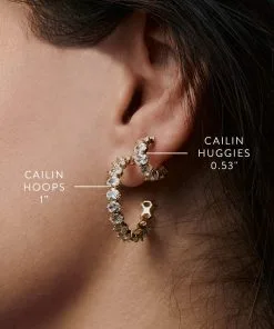 Kendra Scott Cailin Gold Crystal Hoop Earrings In White Crystal -Earrings Bracelets Elegant Shop cailin