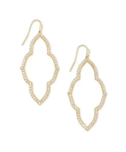 Kendra Scott Abbie Gold Open Frame Earrings In White Crystal