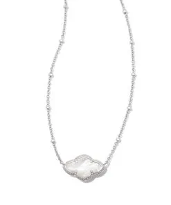 Kendra Scott Abbie Silver Pendant Necklace In Ivory Mother-of-Pearl