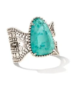 Kendra Scott Abena Vintage Silver Statement Bracelet In Variegated Turquoise Magnesite