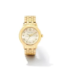 Kendra Scott Alex Gold Tone Stainless Steel 35mm Diamond Dial Watch In Ivory Mother-of-Pearl