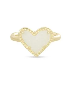 Kendra Scott Ari Heart Gold Band Ring In Iridescent Drusy -Earrings Bracelets Elegant Shop kendra scott ari heart band gold iridescent drusy 01 lg