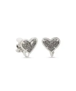 Kendra Scott Ari Heart Silver Stud Clip On Earrings In Platinum Drusy