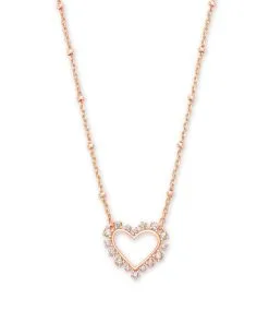 Kendra Scott Ari Heart Rose Gold Pendant Necklace In White Crystal