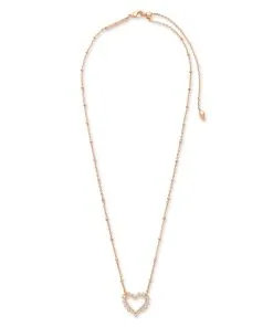 Kendra Scott Ari Heart Rose Gold Pendant Necklace In White Crystal -Earrings Bracelets Elegant Shop kendra scott ari heart crystal pendant necklace rose gold white crystal 01 lg