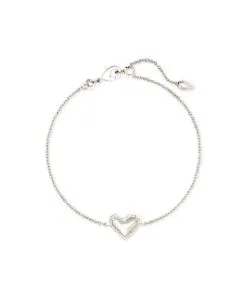 Kendra Scott Ari Heart Silver Chain Bracelet In Ivory Mother-of-Pearl