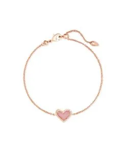 Kendra Scott Ari Heart Rose Gold Chain Bracelet In Light Pink Drusy