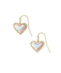 Kendra Scott Ari Heart Gold Drop Earrings In Dichroic Glass