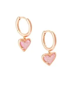 Kendra Scott Ari Heart Rose Gold Huggie Earrings In Light Pink Drusy