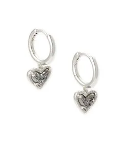 Kendra Scott Ari Heart Silver Huggie Earrings In Platinum Drusy