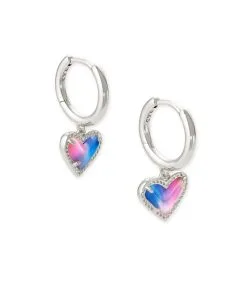 Kendra Scott Ari Heart Silver Huggie Earrings In Watercolor Illusion