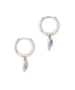 Kendra Scott Ari Heart Silver Huggie Earrings In Watercolor Illusion -Earrings Bracelets Elegant Shop kendra scott ari heart huggie earrings rhodium watercolor 01 lg