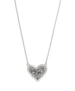Kendra Scott Ari Heart Silver Pendant Necklace In Platinum Drusy