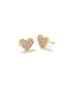 Kendra Scott Ari Gold Pave Crystal Heart Earrings In White Crystal