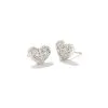 Kendra Scott Ari Silver Pave Crystal Heart Earrings In White Crystal -Earrings Bracelets Elegant Shop kendra scott ari pave crystal heart earrings rhodium white cz 00