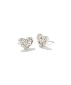 Kendra Scott Ari Silver Pave Crystal Heart Earrings In White Crystal