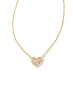 Kendra Scott Ari Gold Pave Crystal Heart Necklace In White Crystal