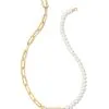 Kendra Scott Ashton Gold Half Chain Necklace In White Pearl -Earrings Bracelets Elegant Shop kendra scott ashton half chain necklace gold white pearl 00