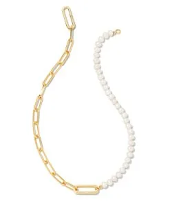 Kendra Scott Ashton Gold Half Chain Necklace In White Pearl
