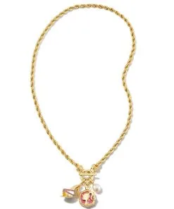 Barbie™ X Kendra Scott Gold Pearl Charm Convertible Necklace In Pink Iridescent Glitter Glass