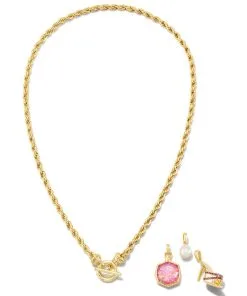 Earrings Bracelets Elegant Shop -Earrings Bracelets Elegant Shop kendra scott barbie pearl charm convertible necklace gold pink iridescent glitter glass 02