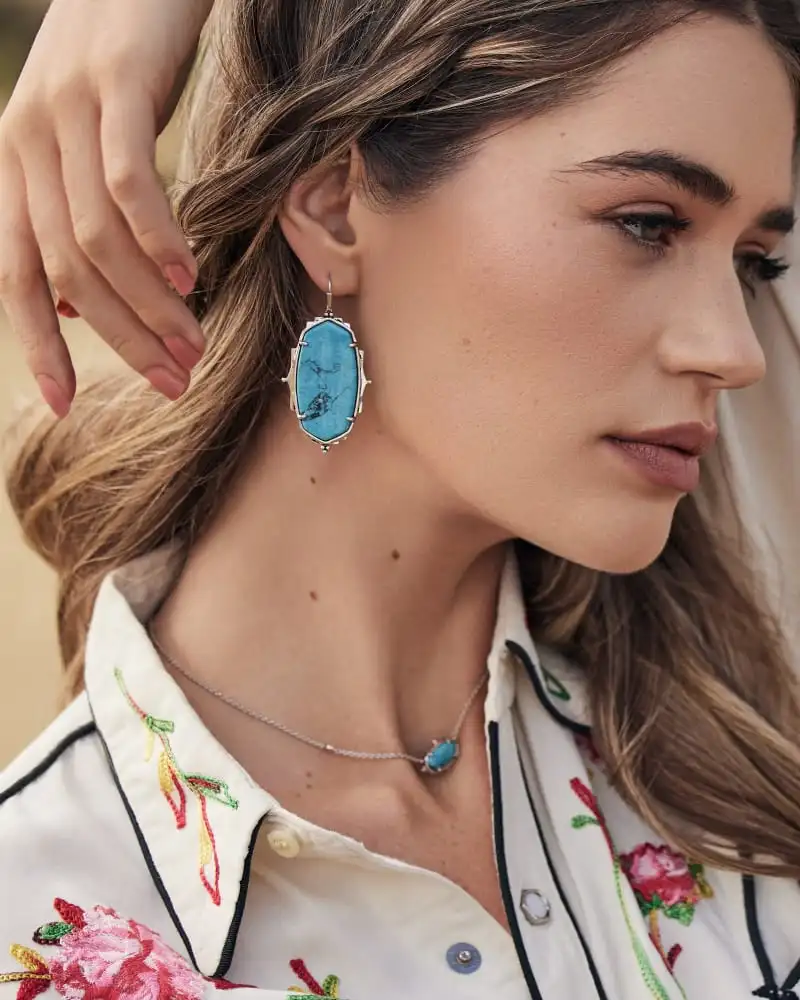 Kendra Scott Baroque Ella Vintage Silver Drop Earrings In Variegated Dark Teal Magnesite 5 Kendra Scott Baroque Ella Vintage Silver Drop Earrings In Variegated Dark Teal Magnesite - Image 3