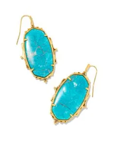 Kendra Scott Baroque Ella Vintage Gold Drop Earrings In Variegated Dark Teal Magnesite