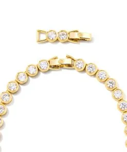 Kendra Scott Carmen Gold Tennis Necklace In White Crystal -Earrings Bracelets Elegant Shop kendra scott blake tennis necklace gold white cz 01