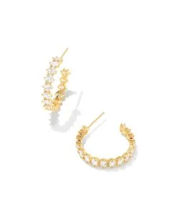 Kendra Scott Cailin Gold Crystal Hoop Earrings In White Crystal
