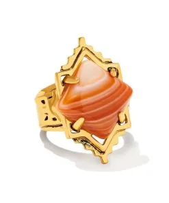 Kendra Scott Cass Vintage Gold Cocktail Ring In Orange Banded Agate